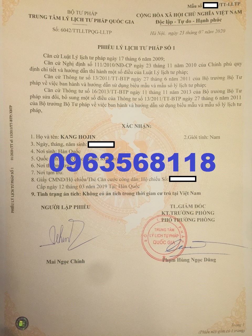 phiếu lý lịch tư pháp